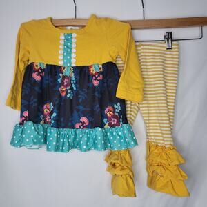 Marie Nicole- Girl's 2 piece ruffle outfit- yellow striped- size XS-12/18 months
